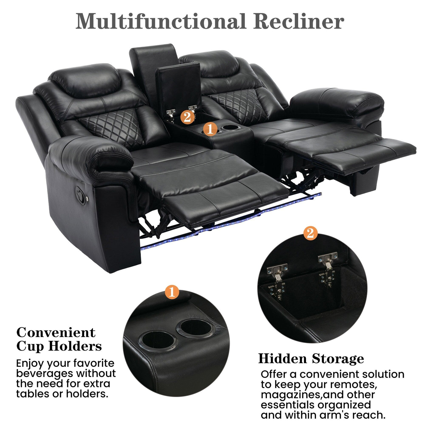 Fauteuil inclinable manuel pour cinéma maison avec rangement escamotable