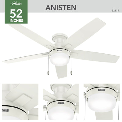 Ventilateur de plafond à profil bas Hunter 52 Anisten avec éclairage LED et chaînette - Moderne, contemporain, transitionnel