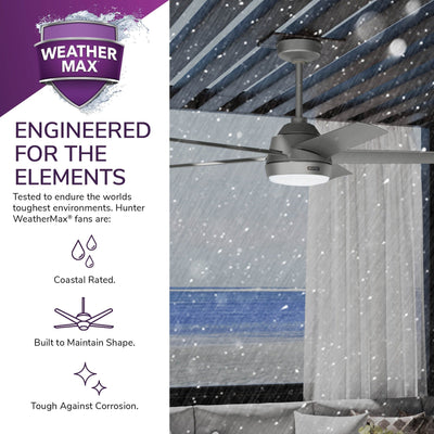 Ventilateur de plafond extérieur Hunter 52 Skyflow avec kit d'éclairage LED, commande murale - Côtier moderne contemporain - WeatherMax - CLASSÉ HUMIDE !