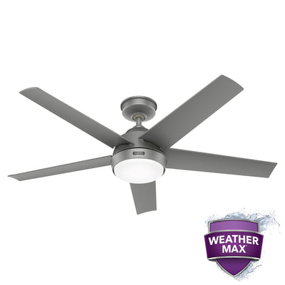 Ventilateur de plafond extérieur Hunter 52 Skyflow avec kit d'éclairage LED, commande murale - Côtier moderne contemporain - WeatherMax - CLASSÉ HUMIDE !