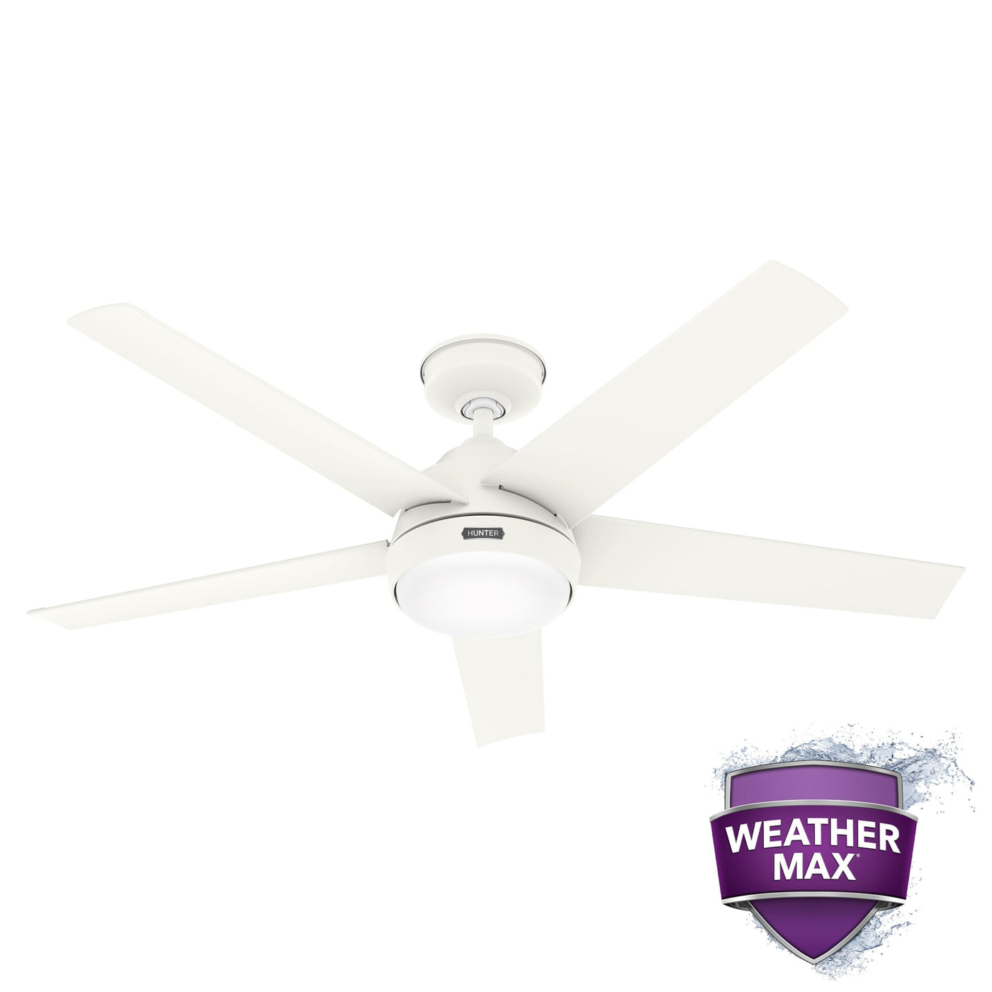 Ventilateur de plafond extérieur Hunter 52 Skyflow avec kit d'éclairage LED, commande murale - Côtier moderne contemporain - WeatherMax - CLASSÉ HUMIDE !