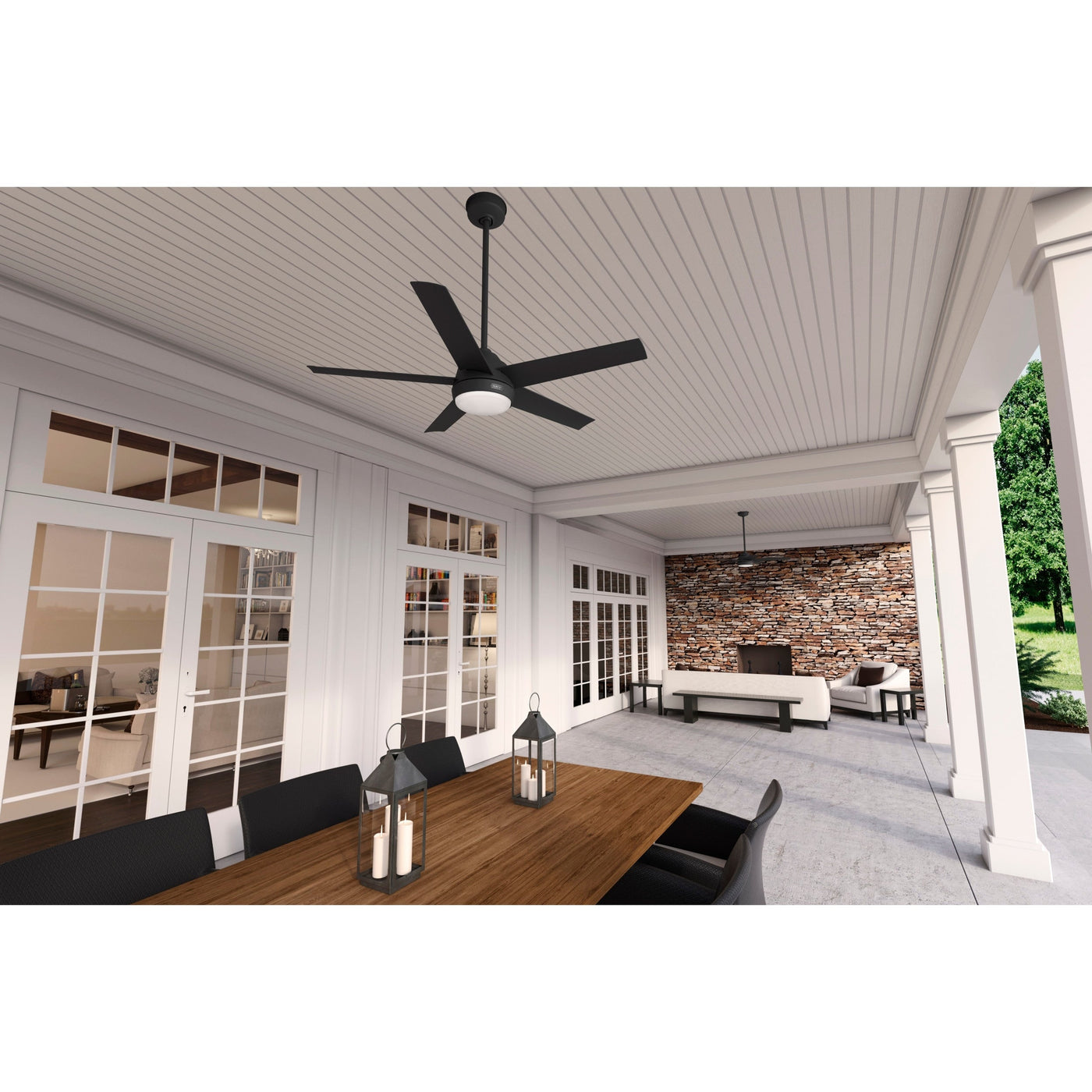 Ventilateur de plafond extérieur Hunter 52 Skyflow avec kit d'éclairage LED, commande murale - Côtier moderne contemporain - WeatherMax - CLASSÉ HUMIDE !