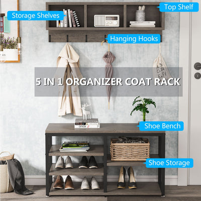 Ensemble de porte-manteaux et de bancs à chaussures pour entrée, porte-manteaux et porte-chaussures de style industriel
