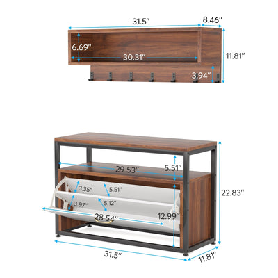 Ensemble de porte-manteaux et de bancs à chaussures pour entrée, porte-manteaux et porte-chaussures de style industriel