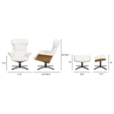 Fauteuil inclinable Jovan 31,5 en cuir véritable avec pouf