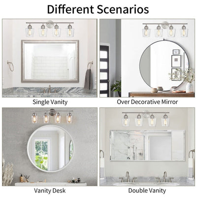 KAWOTI Lampe de salle de bain en métal à 4 lumières et abat-jour en verre à intensité variable