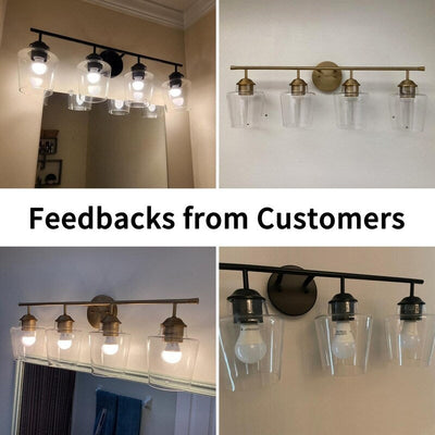 KAWOTI Lampe de salle de bain en métal à 4 lumières et abat-jour en verre à intensité variable