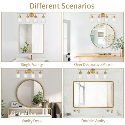 KAWOTI Lampe de salle de bain en métal à 4 lumières et abat-jour en verre à intensité variable