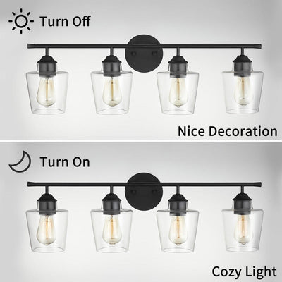 KAWOTI Lampe de salle de bain en métal à 4 lumières et abat-jour en verre à intensité variable