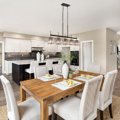 Lustre linéaire moderne Kasy à 5 lumières en verre texturé pour îlot de cuisine, design unique