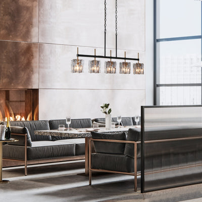 Lustre linéaire moderne Kasy à 5 lumières en verre texturé pour îlot de cuisine, design unique