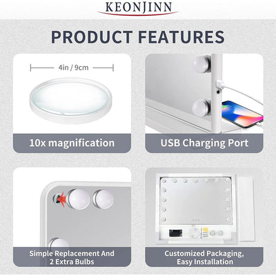 Miroir de maquillage Hollywood Keonjinn à LED avec 15/18 lumières LED