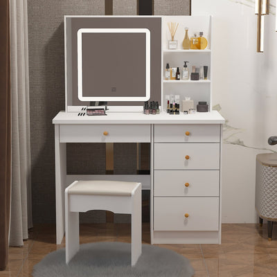 Coiffeuse Kerrogee avec miroir éclairé réglable et tabouret - 39,4 L x 19,7 l x 53,5 H