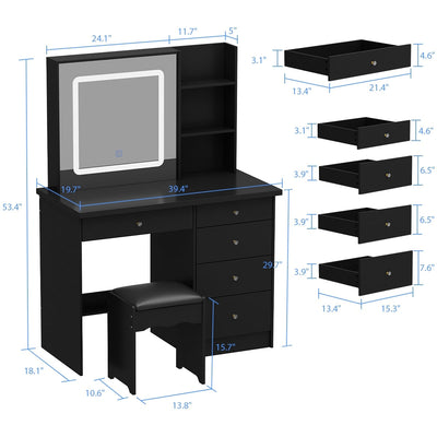 Coiffeuse Kerrogee avec miroir éclairé réglable et tabouret - 39,4 L x 19,7 l x 53,5 H