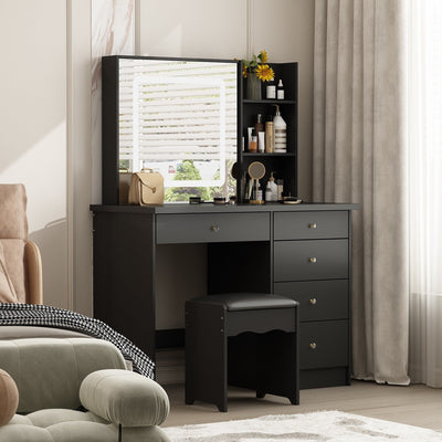 Coiffeuse Kerrogee avec miroir éclairé réglable et tabouret - 39,4 L x 19,7 l x 53,5 H