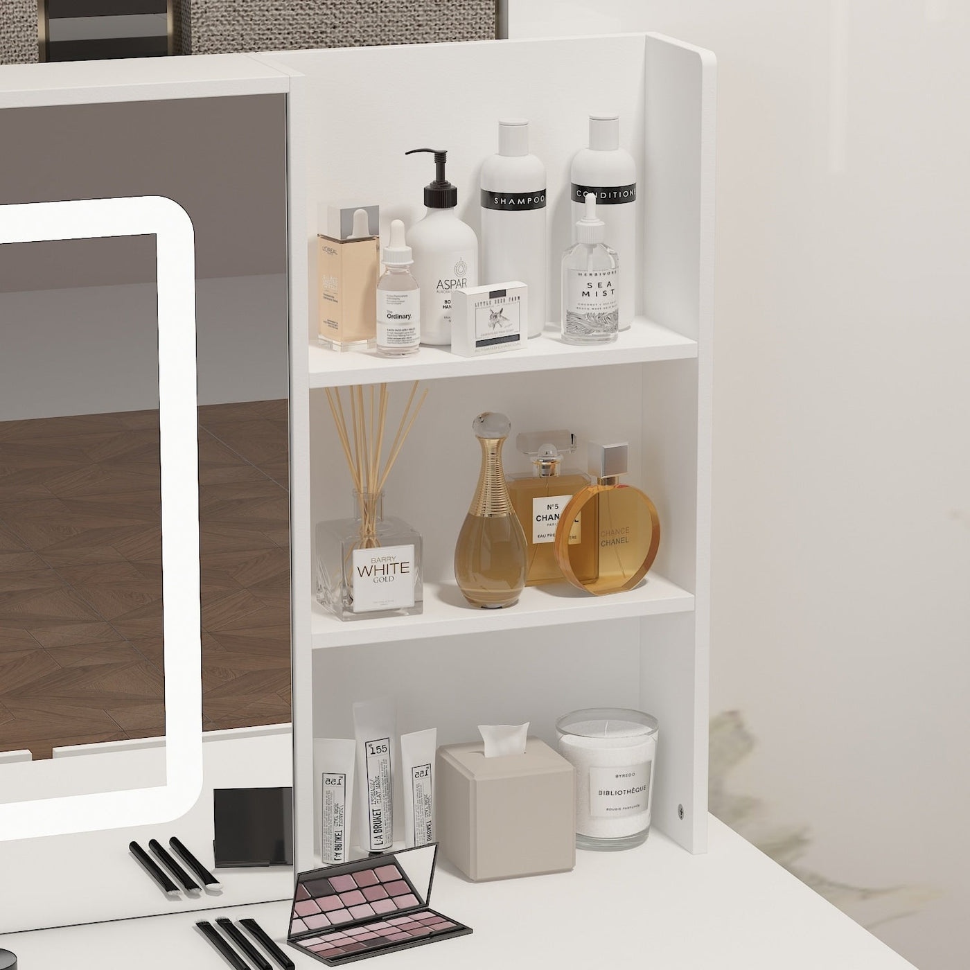 Coiffeuse Kerrogee avec miroir éclairé réglable et tabouret - 39,4 L x 19,7 l x 53,5 H