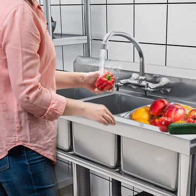 Évier de cuisine à cuve compartimentée en acier inoxydable, évier commercial autoportant