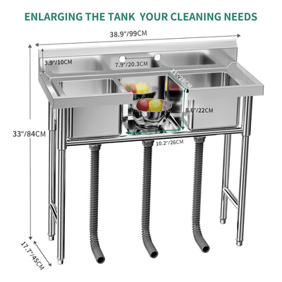 Évier de cuisine à cuve compartimentée en acier inoxydable, évier commercial autoportant