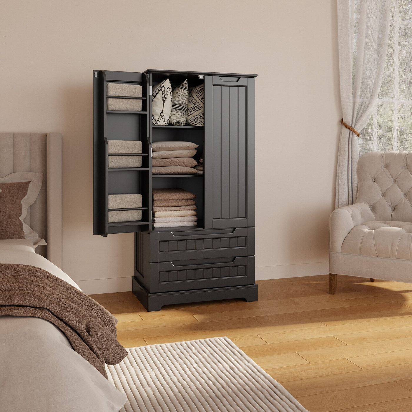 Armoire de rangement pour cuisine, garde-manger, armoire de rangement de salle de bain indépendante avec 2 portes et tiroirs
