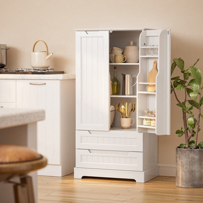 Armoire de rangement pour cuisine, garde-manger, armoire de rangement de salle de bain indépendante avec 2 portes et tiroirs