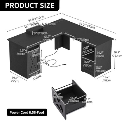 Bureau de jeu d'angle Moasis en L de 59 pouces avec support pour écran