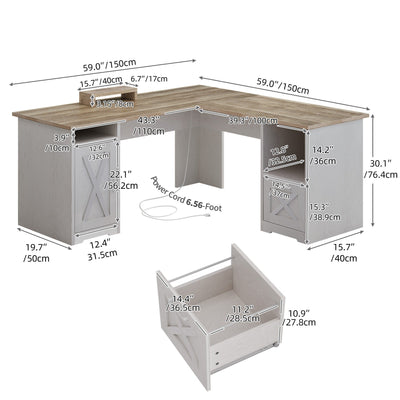 Bureau de jeu d'angle Moasis en L de 59 pouces avec support pour écran
