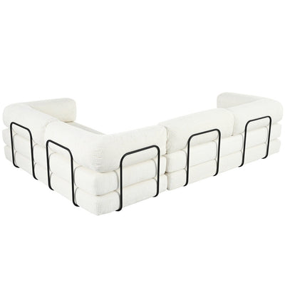 Canapé-lit modulaire en L en tissu velours côtelé