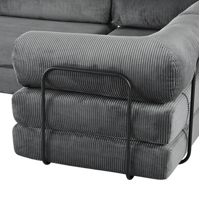 Canapé-lit modulaire en L en tissu velours côtelé