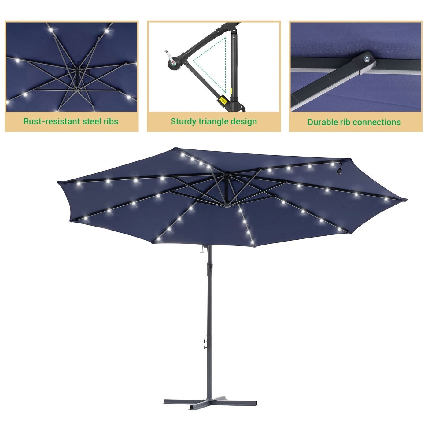 Parasol de terrasse déporté à LED LIVOOSUN de 10 pieds avec base croisée
