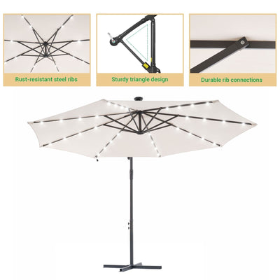 Parasol de terrasse déporté à LED LIVOOSUN de 10 pieds avec base croisée