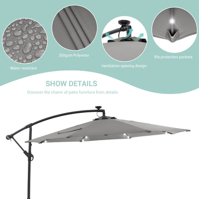 Parasol de terrasse déporté à LED LIVOOSUN de 10 pieds avec base croisée