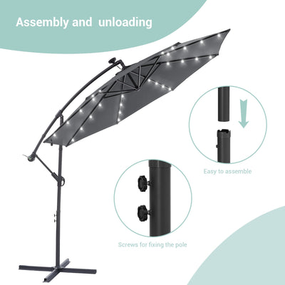 Parasol de terrasse déporté à LED LIVOOSUN de 10 pieds avec base croisée