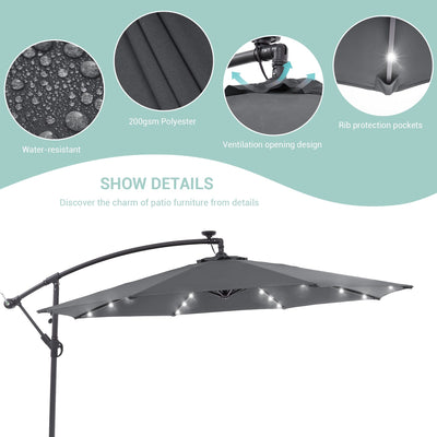 Parasol de terrasse déporté à LED LIVOOSUN de 10 pieds avec base croisée