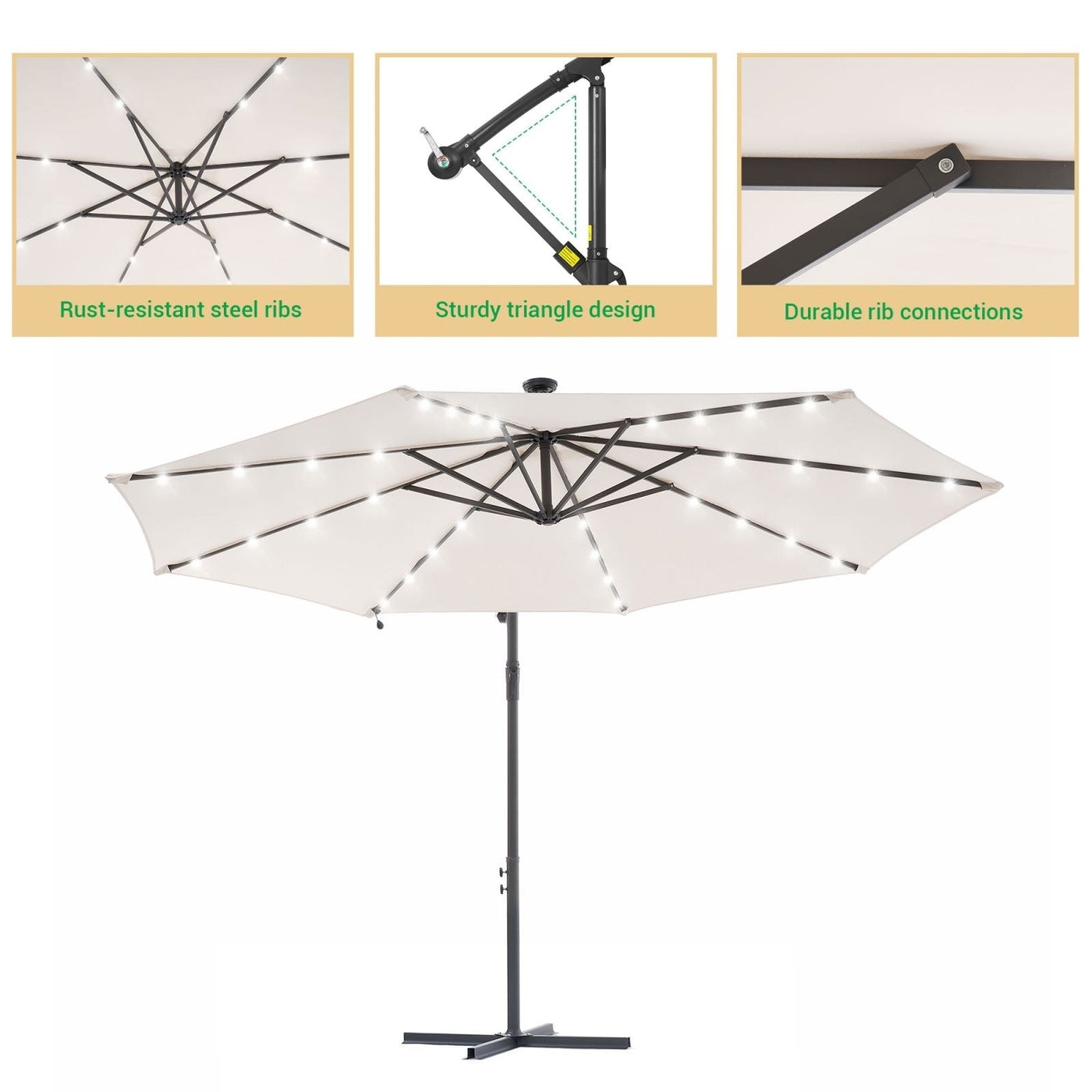 Parasol de terrasse déporté à LED LIVOOSUN de 10 pieds avec base croisée