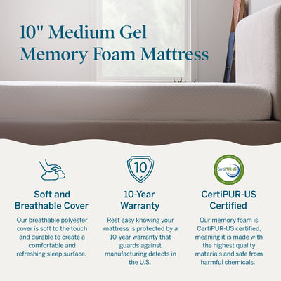 Matelas Lucid en mousse à mémoire de forme de luxe de 10 pouces