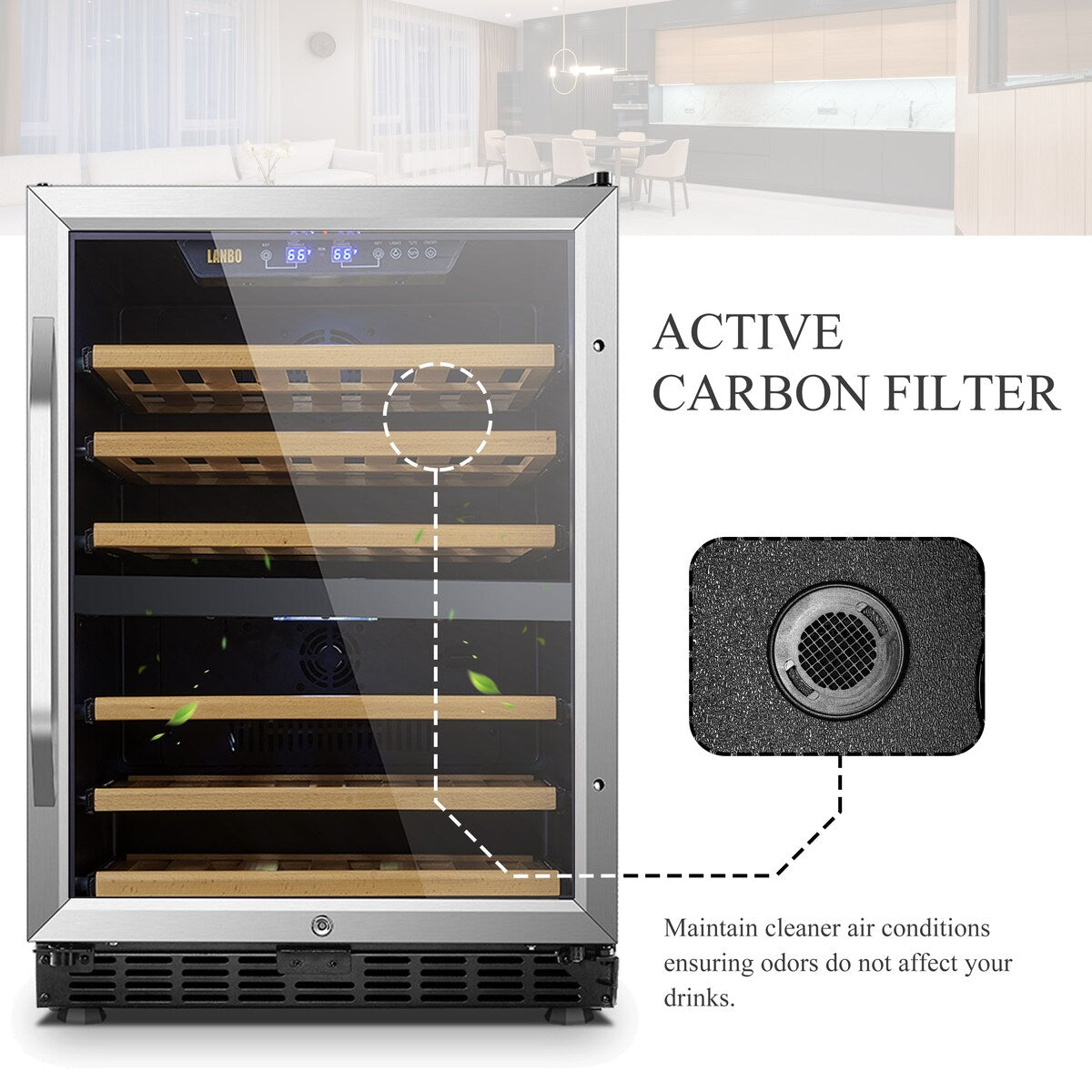 Refroidisseur à vin à compresseur double zone intégré Lanbo de 24 pouces, 44 bouteilles