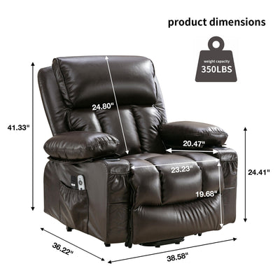 Grand fauteuil inclinable électrique avec chauffage et massage 8 points - Télécommande, port USB
