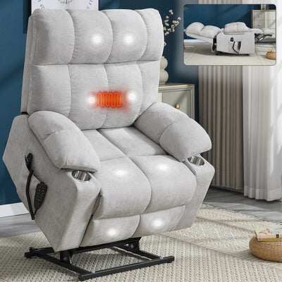 Fauteuil inclinable électrique Lazy Boy à double moteur en chenille avec massage et chauffage lombaire, deux porte-gobelets, gris-bleu
