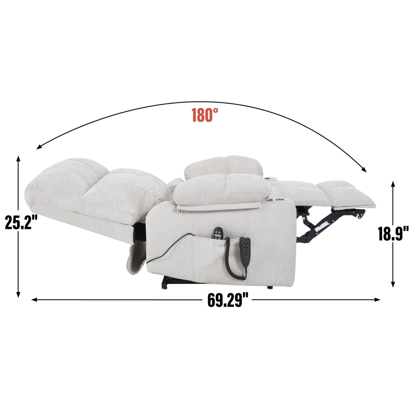 Fauteuil inclinable électrique Lazy Boy à double moteur en chenille avec massage et chauffage lombaire, deux porte-gobelets, gris-bleu