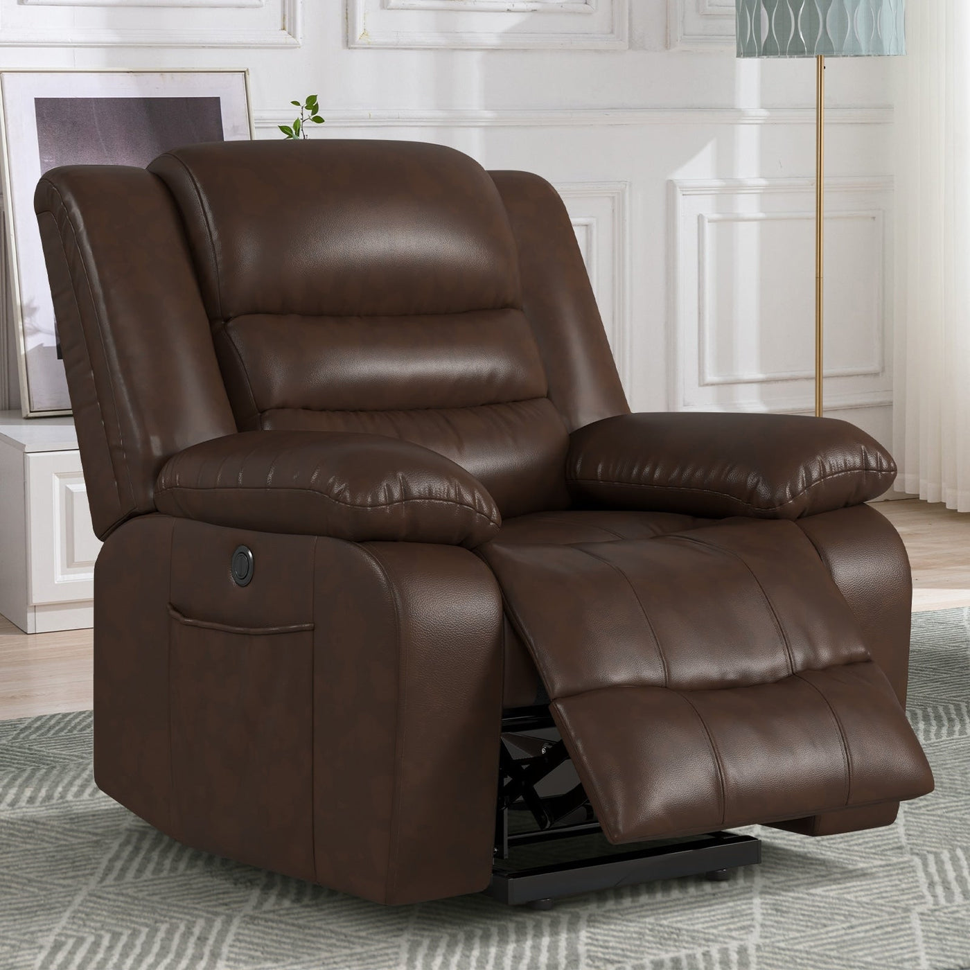 Fauteuil inclinable releveur en cuir avec double moteur, fauteuils inclinables électriques surdimensionnés avec chauffage et massage électrique