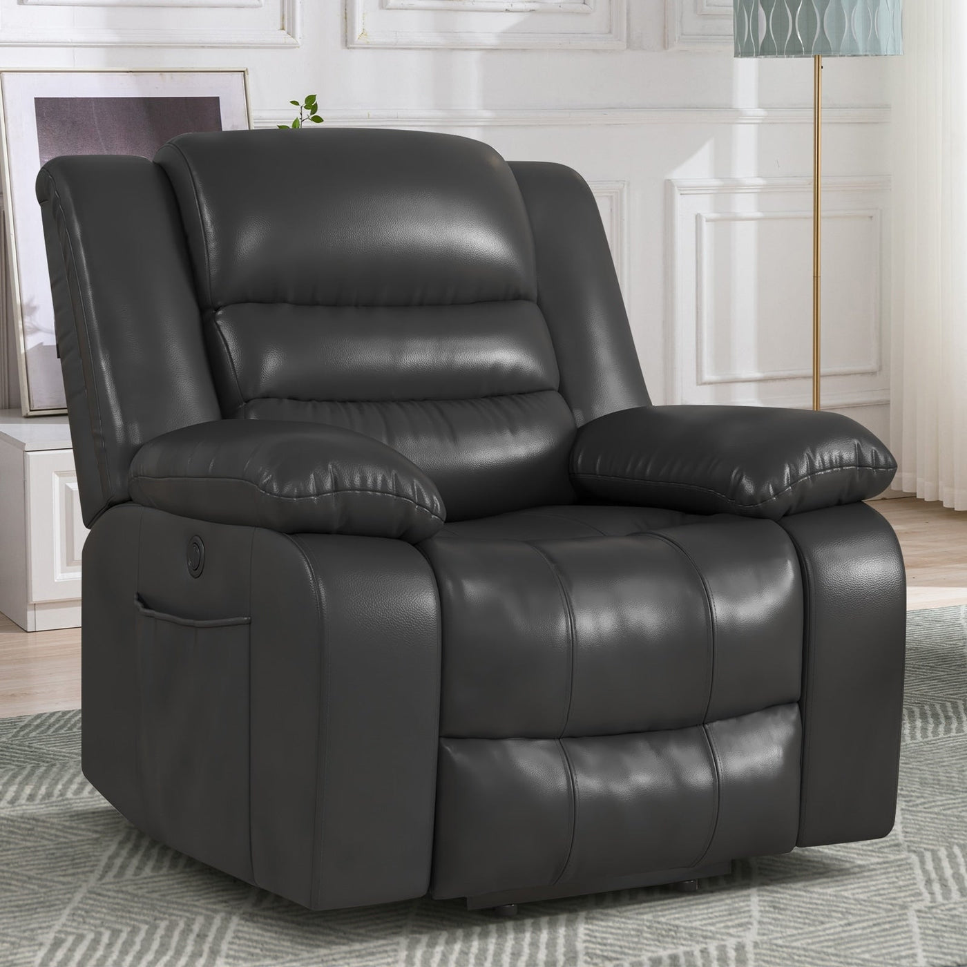 Fauteuil inclinable releveur en cuir avec double moteur, fauteuils inclinables électriques surdimensionnés avec chauffage et massage électrique