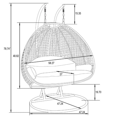 Fauteuil suspendu LeisureMod pour 2 personnes avec support - Chaise longue hamac en rotin et osier pour patio extérieur/intérieur avec coussins