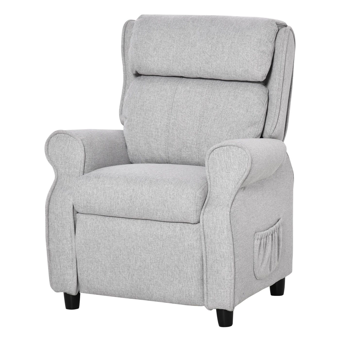 Fauteuil inclinable manuel rembourré gris clair pour enfants de 3 à 5 ans avec repose-pieds et 2 poches latérales