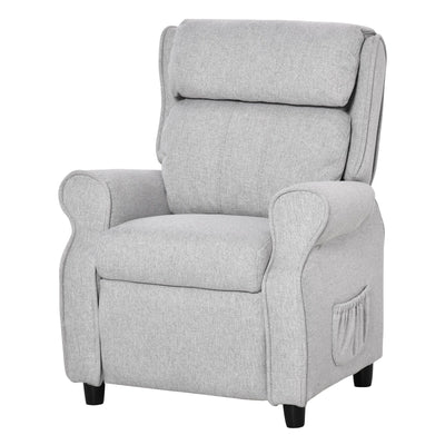 Fauteuil inclinable manuel rembourré gris clair pour enfants de 3 à 5 ans avec repose-pieds et 2 poches latérales