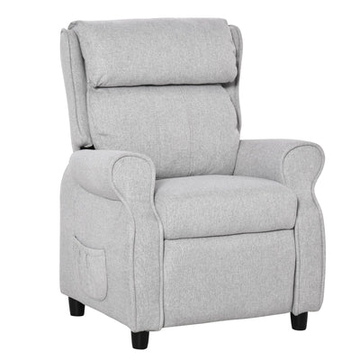 Fauteuil inclinable manuel rembourré gris clair pour enfants de 3 à 5 ans avec repose-pieds et 2 poches latérales