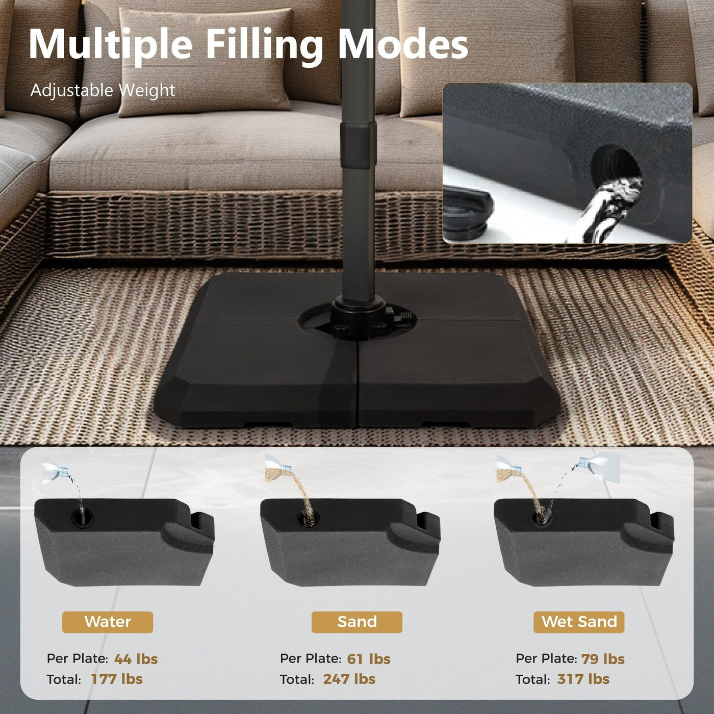 MAISON ARTS Parasol déporté hydraulique automatique de 12 pieds avec mât en aluminium et rotation à 360 degrés