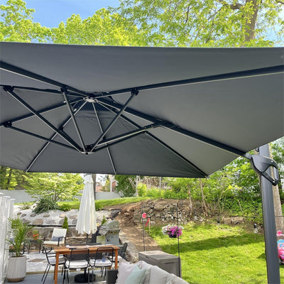 MAISON ARTS Parasol déporté hydraulique automatique de 12 pieds avec mât en aluminium et rotation à 360 degrés