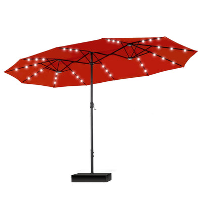 MAISON ARTS Parasol de marché extérieur rectangulaire à manivelle double face de 15 pieds Parasol de patio éclairé par LED solaire avec base incluse