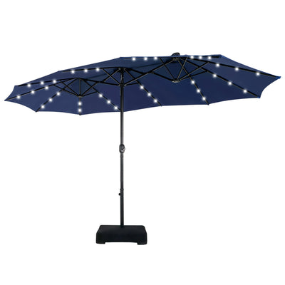 MAISON ARTS Parasol de marché extérieur rectangulaire à manivelle double face de 15 pieds Parasol de patio éclairé par LED solaire avec base incluse