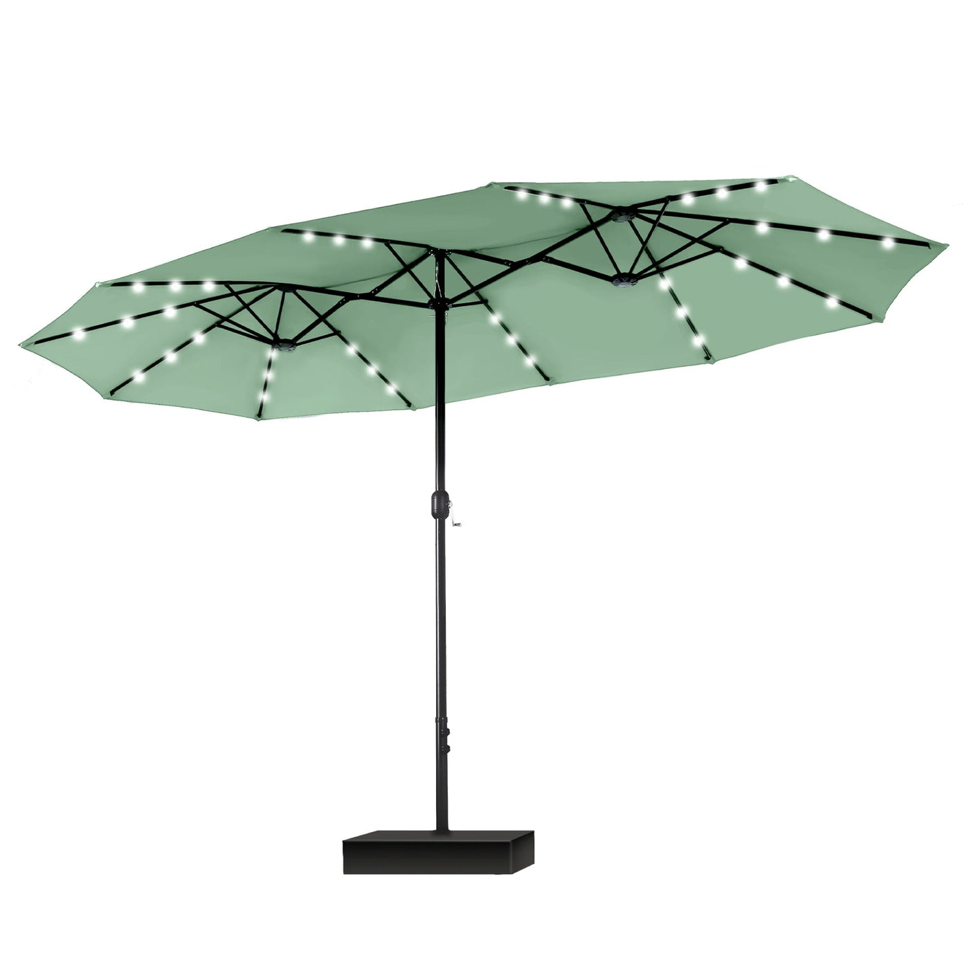 MAISON ARTS Parasol de marché extérieur rectangulaire à manivelle double face de 15 pieds Parasol de patio éclairé par LED solaire avec base incluse